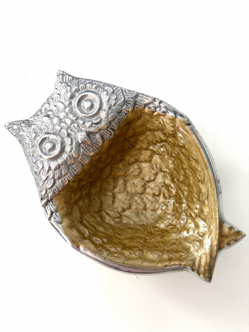 Julia Knight Owl Serving Dish 6” Luxe Lodge Collection Aluminum Owl. Signed.